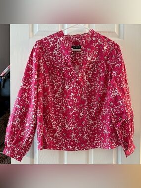 J. Crew Fuchsia and White Floral Popover Blouse Size XXS